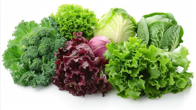 Leafy vegetables and fresh-cut salad ingredients